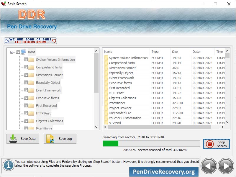 Screenshot of Pen Drive Data Recovery Utility 5.8.9.1